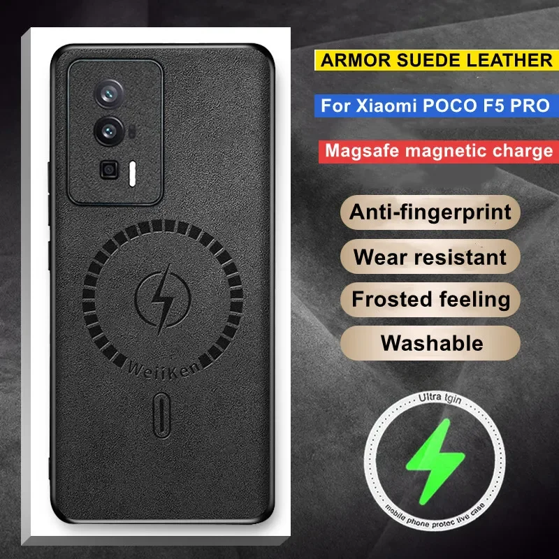 

Магнитный замшевый кожаный чехол для Xiaomi POCO F5 Pro, магнит для беспроводной зарядки для Xiaomi Mix 4 Magsafe, задняя крышка, противоударный чехол