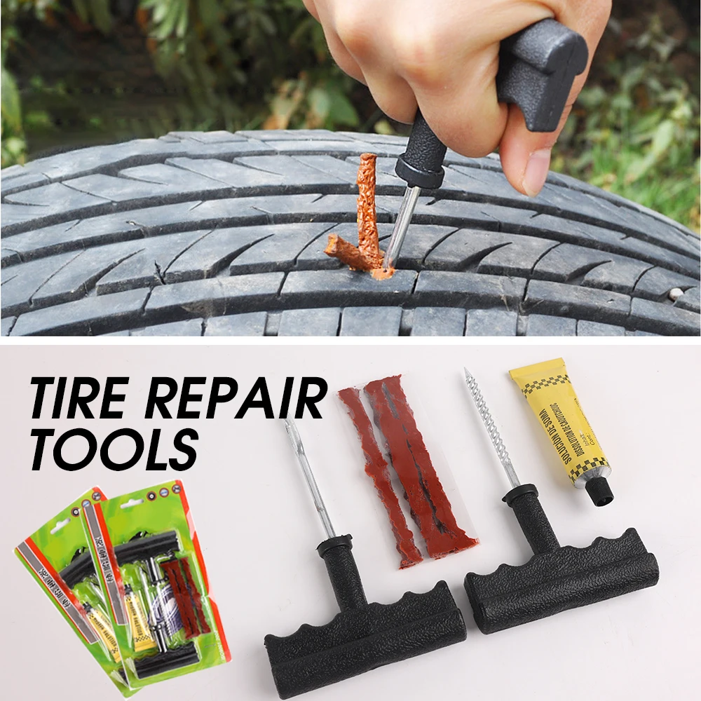 Car Tire Repair Tool Kit with Rubber Strips Tubeless Tyre Puncture Studding Plug Set Motorcycle Bike Truck Repair Accessories