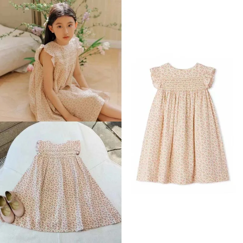 

Женское летнее платье 2024, платье для девушек с цветочным принтом, тянущееся платье с рукавами-фонариками, платье для девочек, детская одежда