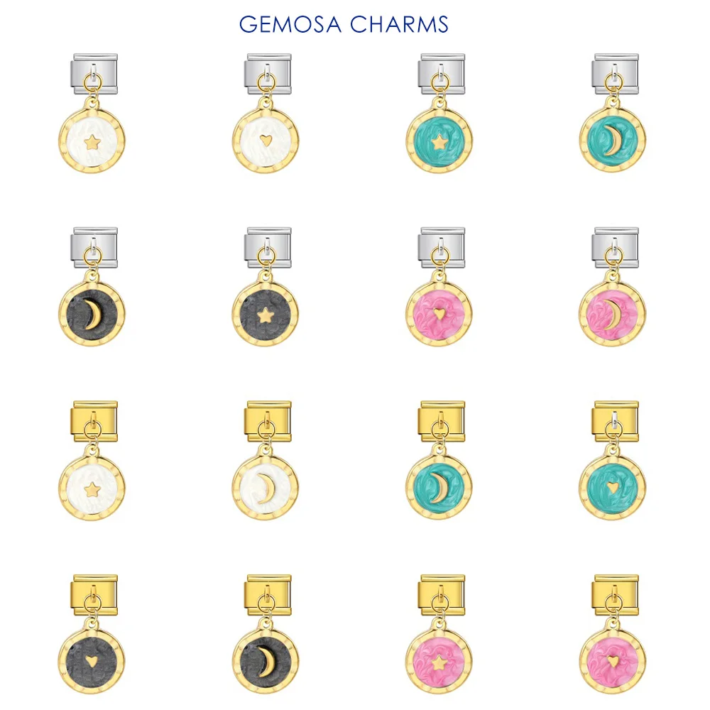 GEMOSA Mode Mond Stern Herz Tropf Glasur Anhänger Italienischen Charme Link Fit 9mm Edelstahl Armband Frauen DIY Herstellung schmuck – Detail 1