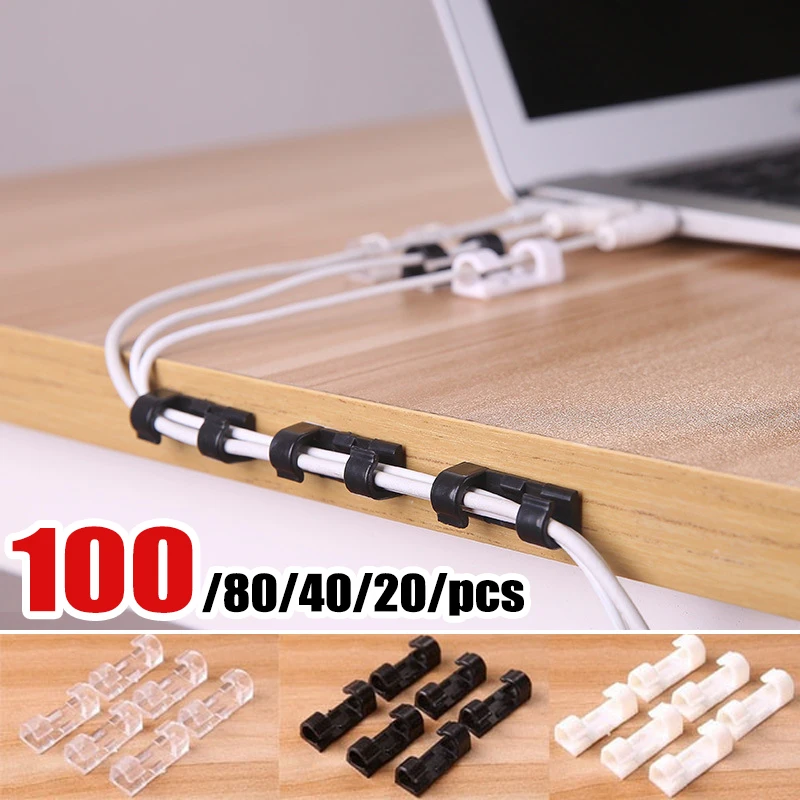 100/80/40/20pcs Cable Organizer Clips Self-Adhesive Wire Clamp Cord Holder Desktop Wire Manager USB Charging Data Line Winder wire organizer adhesive traceless cable winder multifunctional desktop data cable headset mouse wire harness clip wire manager