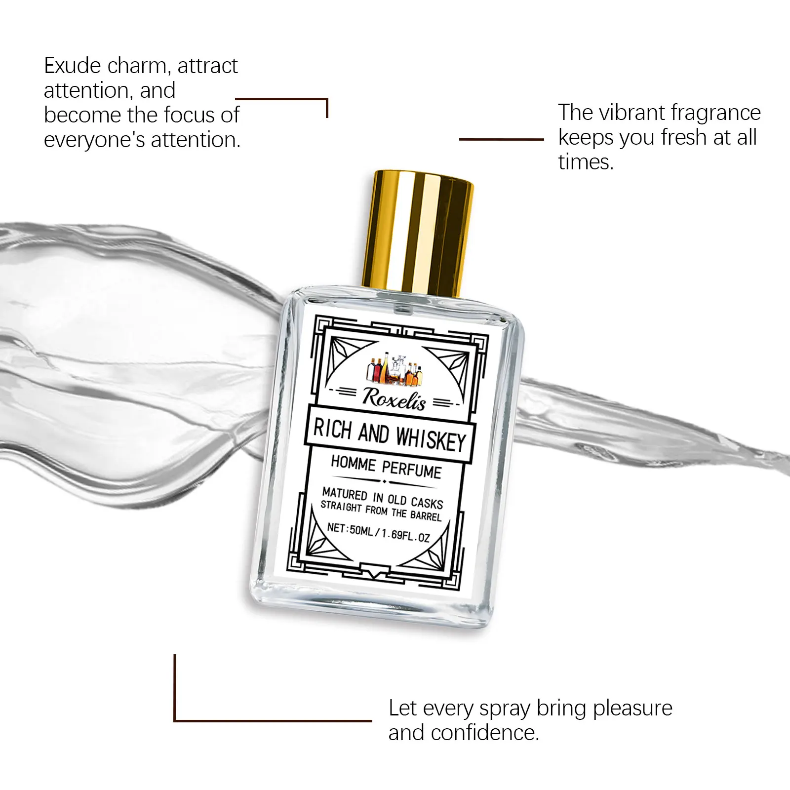 ROXELIS 50 ml de parfum riche et au whisky pour homme, parfum longue durée, améliore le charme personnel, montrer en toute confiance du style et de l'élégance