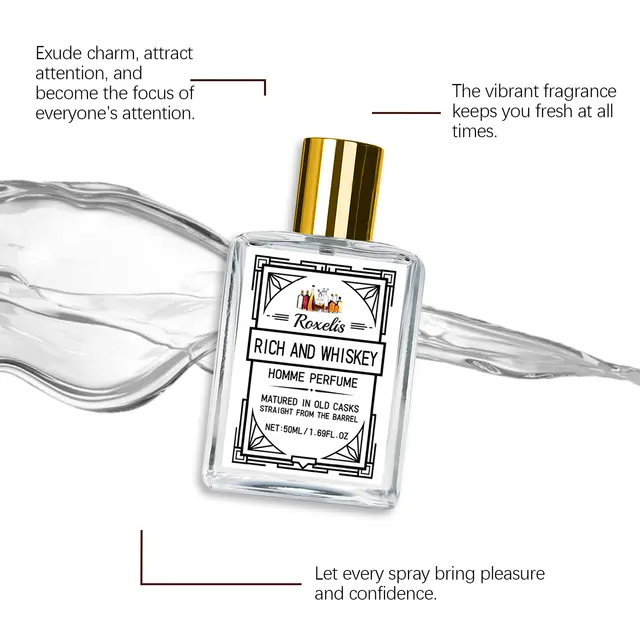 ROXELIS 50 ml de parfum riche et au whisky pour homme, parfum longue durée, améliore le charme personnel, montrer en toute confiance du style et de l'élégance 1