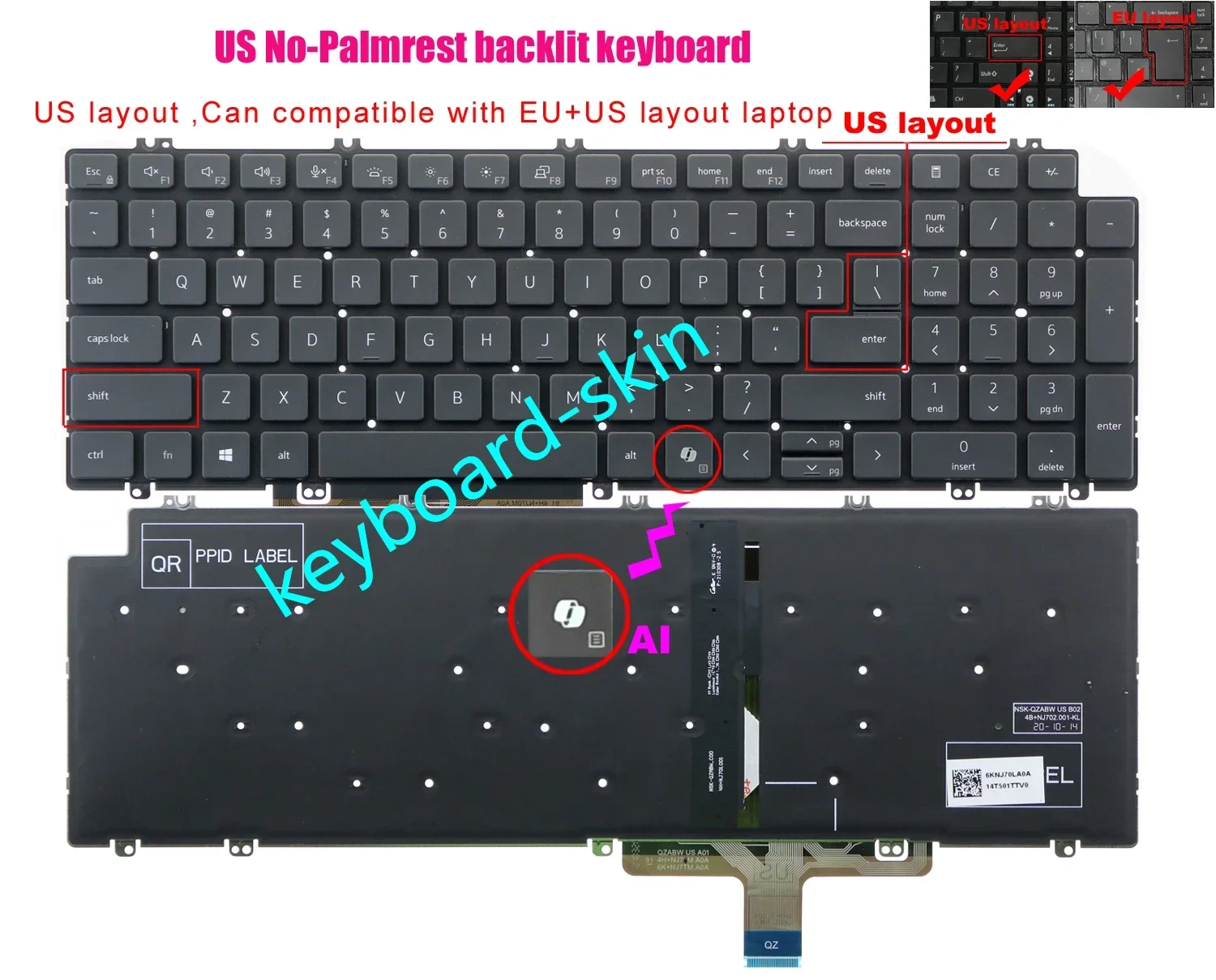 New US Backlit Keyboard for Dell Latitude 3550 P170G003 5550 P127F003 ...