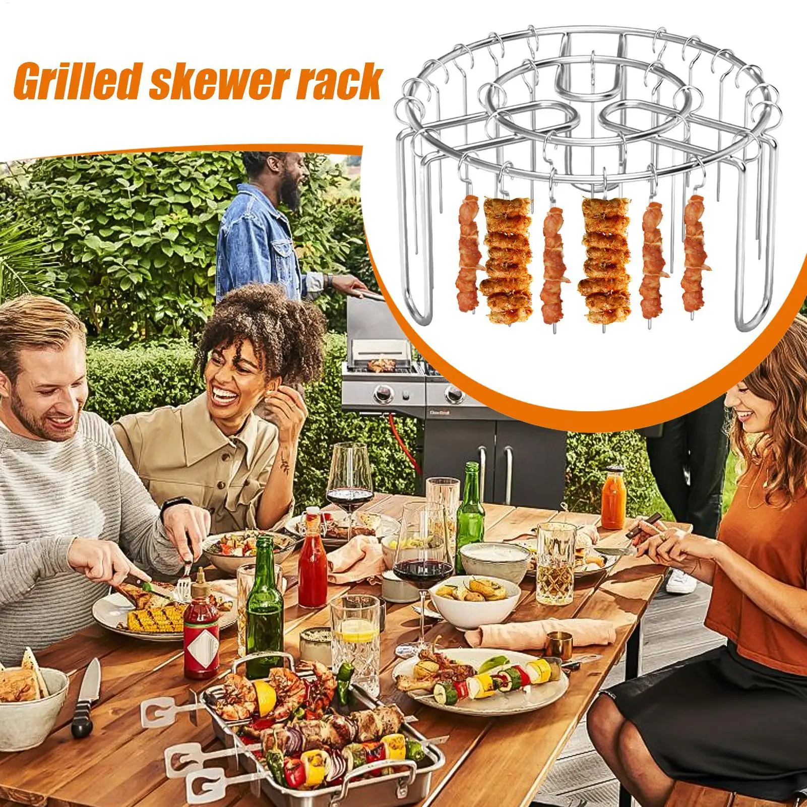 24 Skewers Air Fryer Stainless Steel Grill Vertical Skewer Hanging Oven Kebab Rack Kebab Holder Kitchen Gadgets Grill
