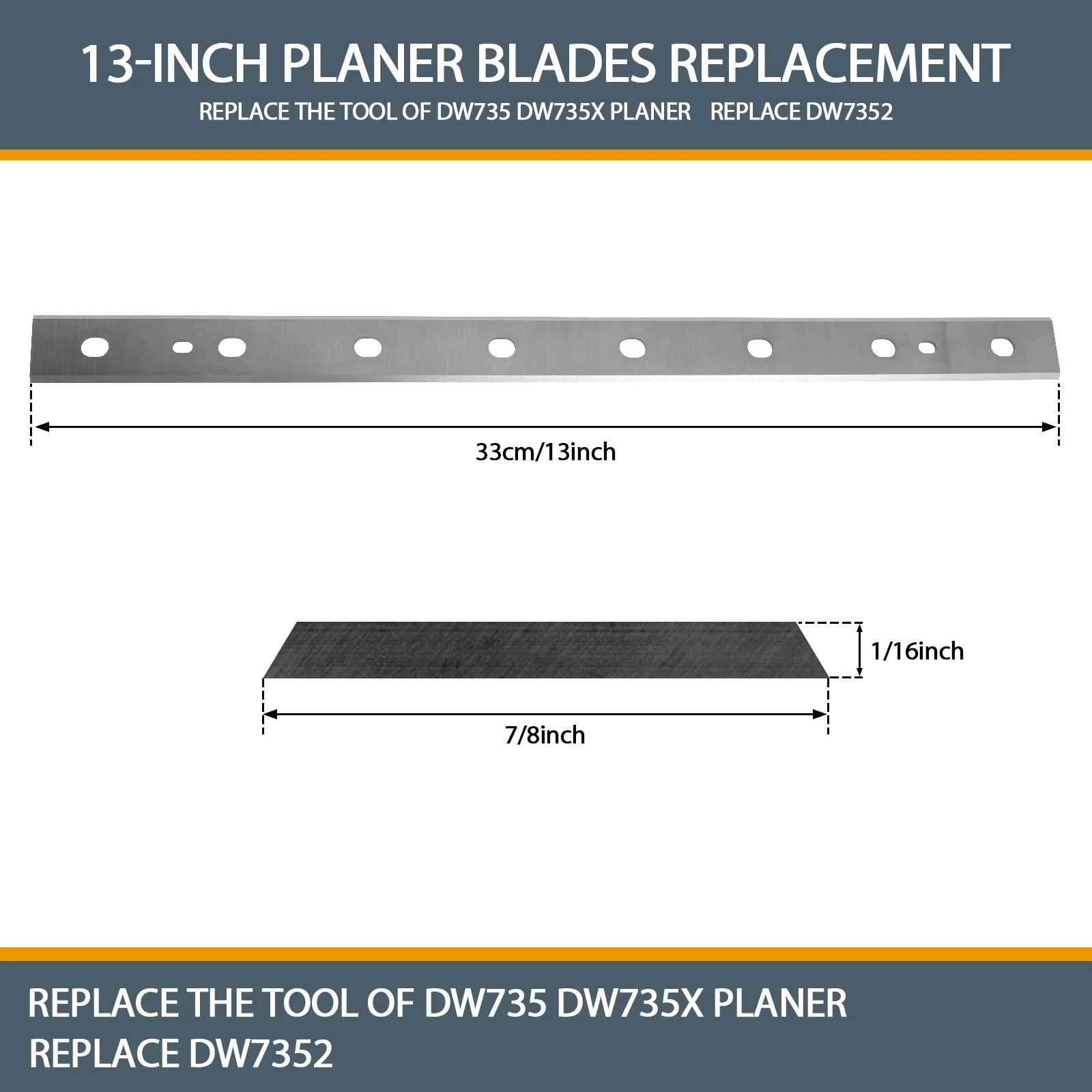 High Speed Steel Planer Blades 13 Inch Electric Planer Blades DW735 DW735X Woodworking Power Tools Accessories 3Pcs