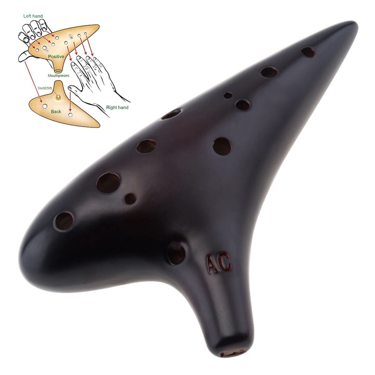 Palm Red Color 12 Holes Alto ToneC Ocarina Flute Ceramic Musical Instruments Professional Smoked Burn