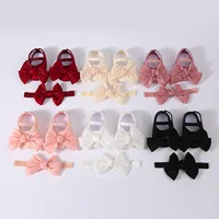 Lovely Baby Girls Shiny Baptism Shoes Headband Newborn Cute Bowknot Mary Jane Flats Set Children First Walker Flat 0-12 Months 2