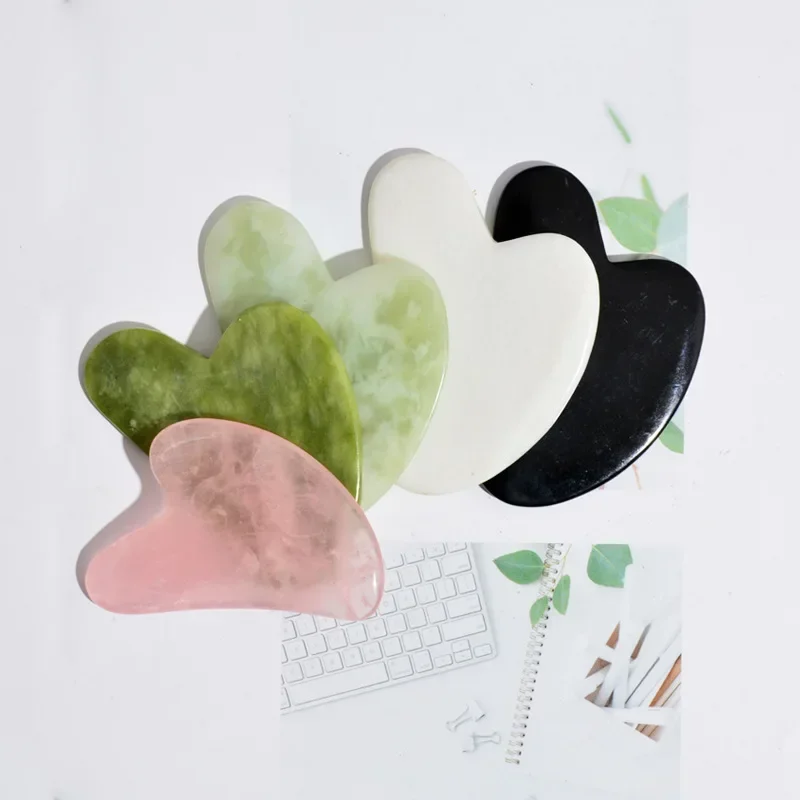 Heart-shaped Jade Gua Sha Scraping Board 5 Colors Option Black White Green Blue Gua Sha Tool Facial Massage Scraping Massager 5