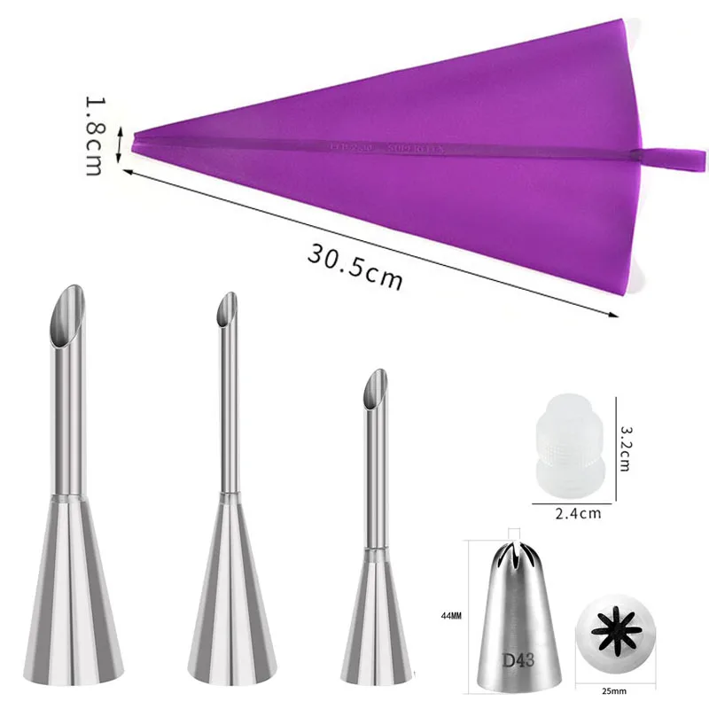 DIY Reusable Silicone Pastry Bag For Puff Set Cake Icing Piping Tube Cupcake Nozzles Decorating Tips Kitchen Brush Baking Tools,cake decorating tip set,baking supplies,cake icing nozzles,baking nozzle set,cake decorating nozzle set,pastry bag set