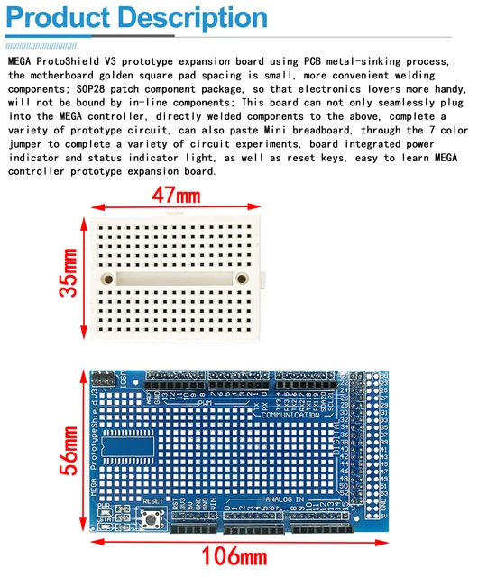 Arduino Mega Protoshield Mit Breadboard-Erweiterung - Für Arduino Mega 2560 R3