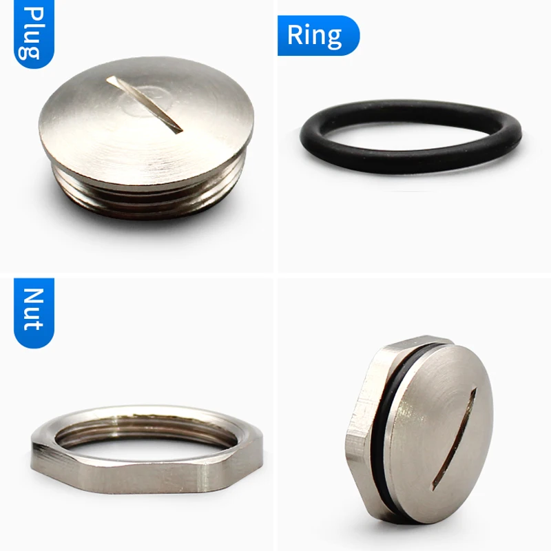 Waterproof Metal Plug Nickel Plated Brass Screw Cover With Nut Protective Tubing Joints PipePG13.5 PG16 PG19 PG21 PG25 PG29 PG36