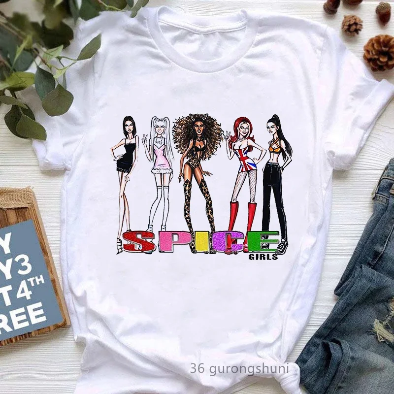 Cool Spice Girls T-Shirt Women T Shirt Maiden Tops Letters Print Graphic Tee Shirt Femme Streetwear 90s Tumblr Clothes 5
