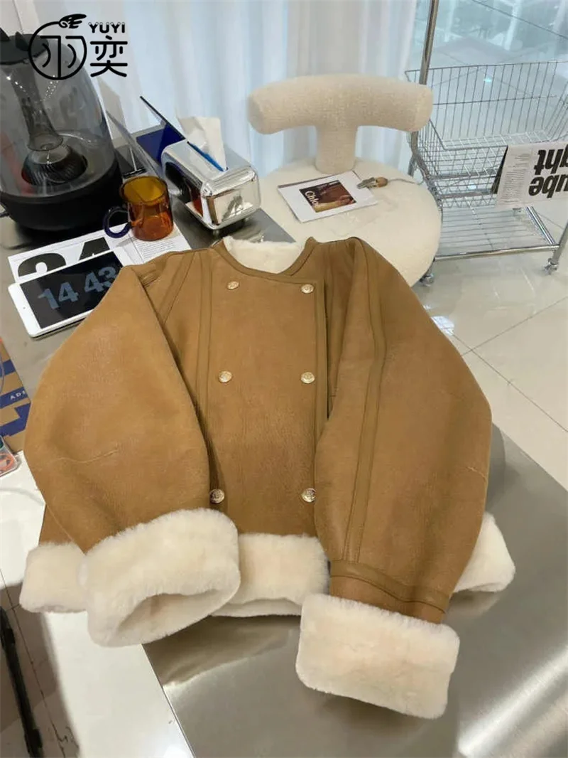 Feather Yi special 300 Pounds Fur One Coat Female 2023 Winter High-Grade Soft Waxy Waxy Warm Lamb Wool Coat Female Solid Color