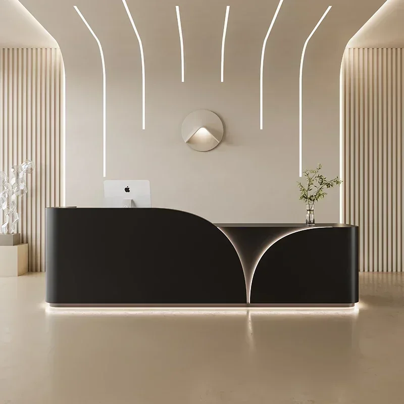 Luxury Reception Desk Table Modern Executive Spa Store Counter Black Retail Waiting Pulpito Para Igreja Beauty Salon Furniture