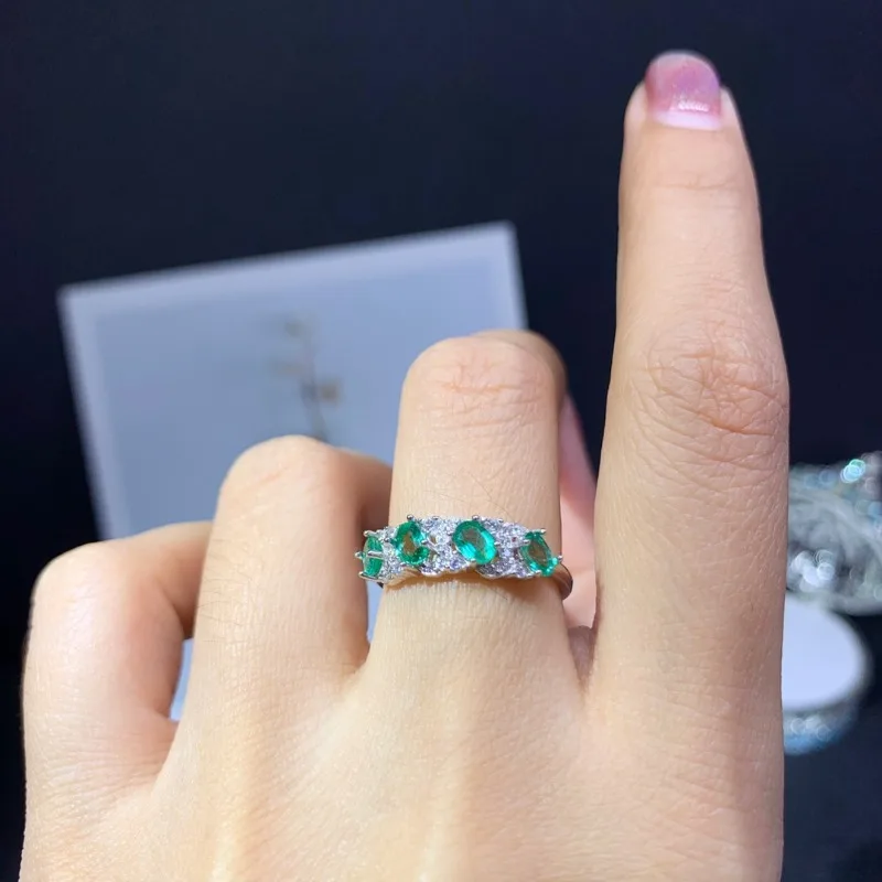 

Natural Emerald Ring 3mm*4mm Natural Emerald Ring 925 Silver Fine Jewelry with Gold Plating