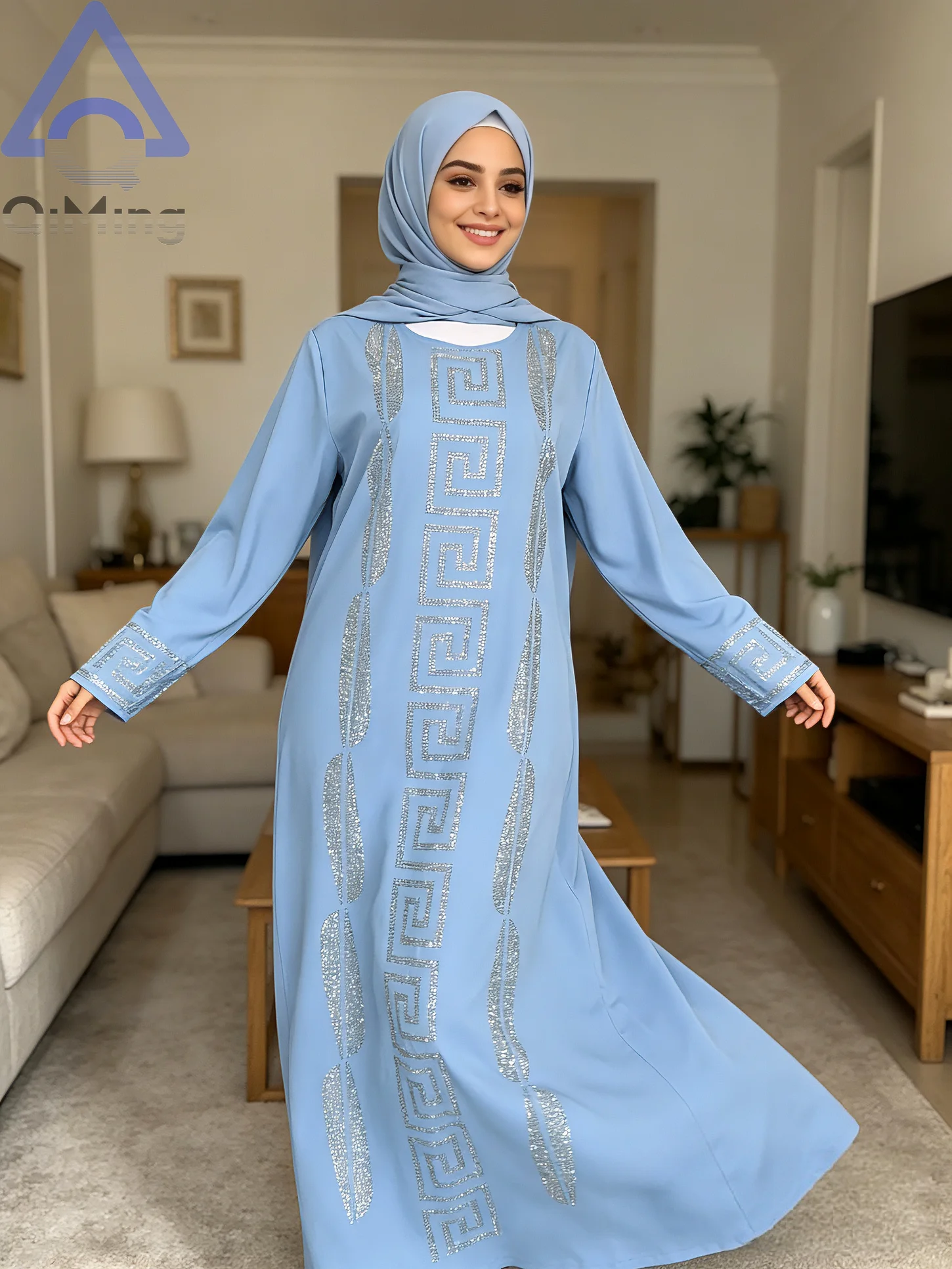 Abaya élégante pas chère pour femme, robe musulmane traditionnelle africaine en 2 pièces avec strass, robe bleue de Dubaï, taille plus, jalabiya marocaine 1 Abaya élégante pas chère pour femme, robe musulmane traditionnelle africaine en 2 pièces avec strass, robe bleue de Dubaï, taille plus, jalabiya marocaine 1