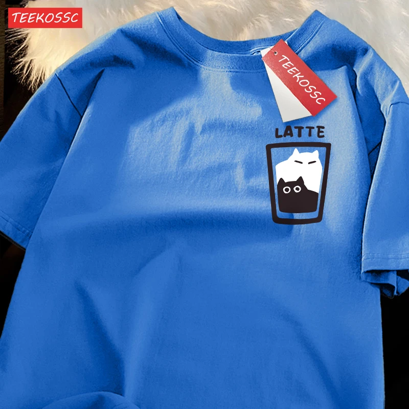 Mocha Latte Couple Outfit Cat Coffee Couple Male T-Shirts Graphic Cool Tee Shirt High-Quality Oversized Tshirt Comfort Soft