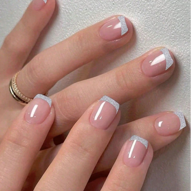 24pcs/set short square fake nails for women cute bride heart white french tips faux ongles y2k press on false nail supplies 6