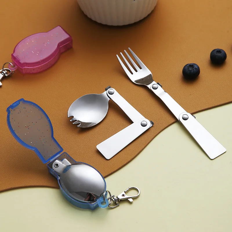 

304 Stainless Steel Solding Spoon Creative Tableware Outdoor Portable Three-Fold Spoon Fork Travel Folding Spoon Storage Box