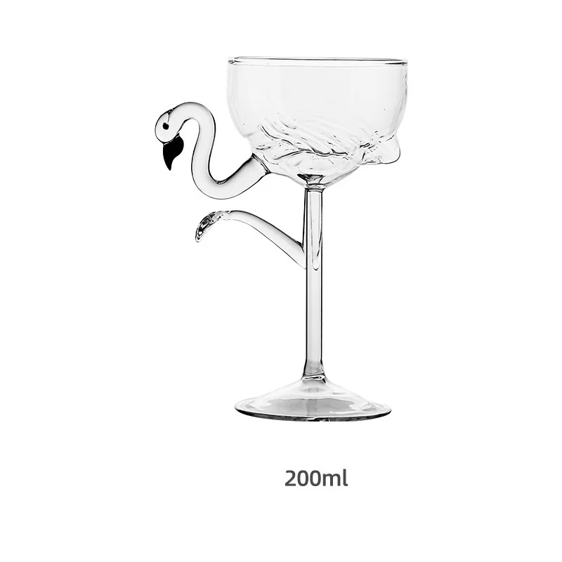 1 Piece 200ml/6oz Elegant Two Tone Clear Pink Flamingo Goblet Glass Champagne Coupe Martini Cocktail Glasses Cup for Bar Party images - 6