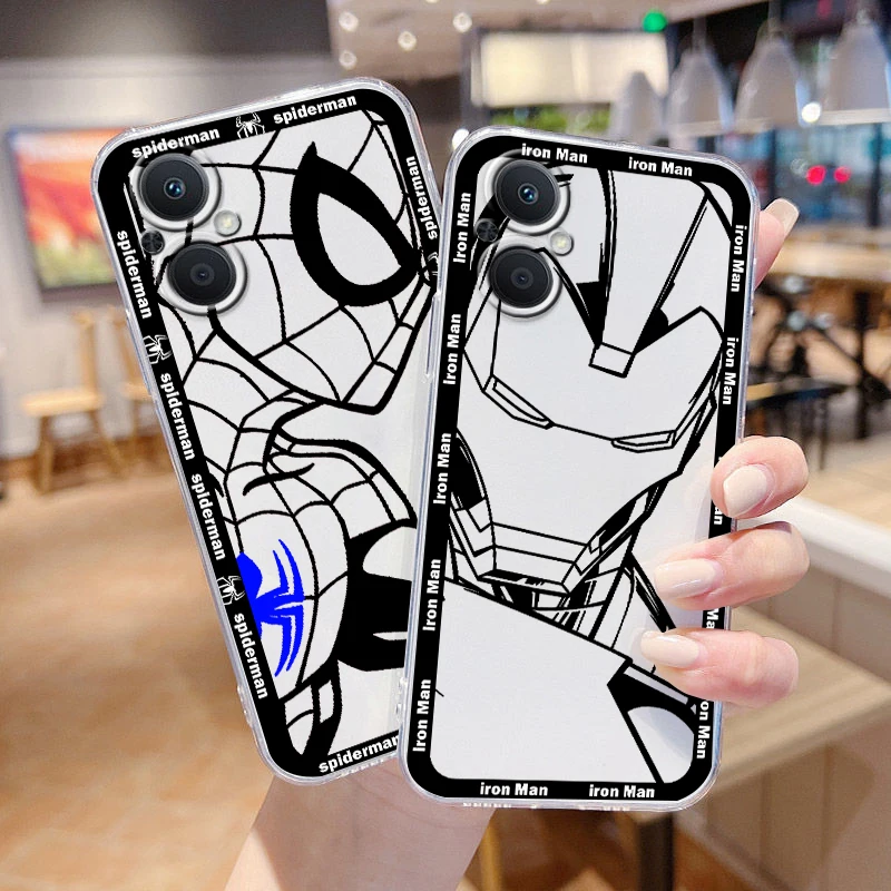 Marvel Avenger Spider Man Cool Phone Case Per Oppo A5 A9 A53 Reno 7 6 5 4 2 Find X3 X2 Z Lite Neo Pro Plus Se Trasparente