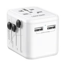 Universal Travel Adapter with Dual USB Ports - All - in - One Charger - Universal Plug (White 1AC 2USB)