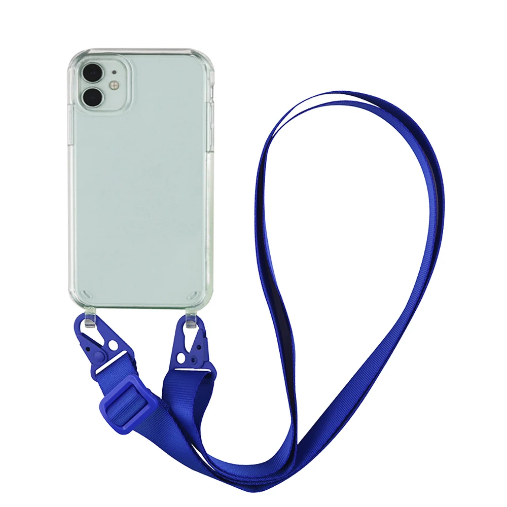 Transparent TPU+PC Crossbody Necklace Phone Case with Fashion Lanyard Cover