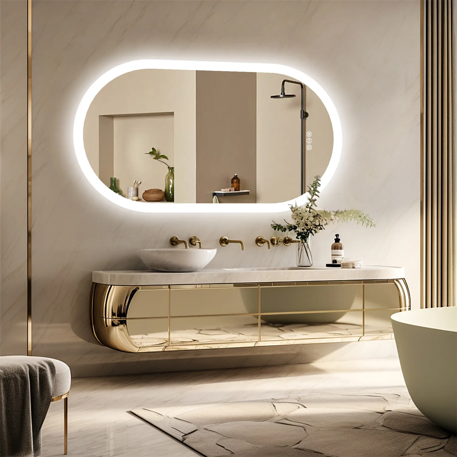 Backlit Smart LED Bathroom Mirror: Oval Dimmable 3 Colors Anti-Fog Mirrors with Light Memory - IP65 CRI95 Large Wall Mounted 3