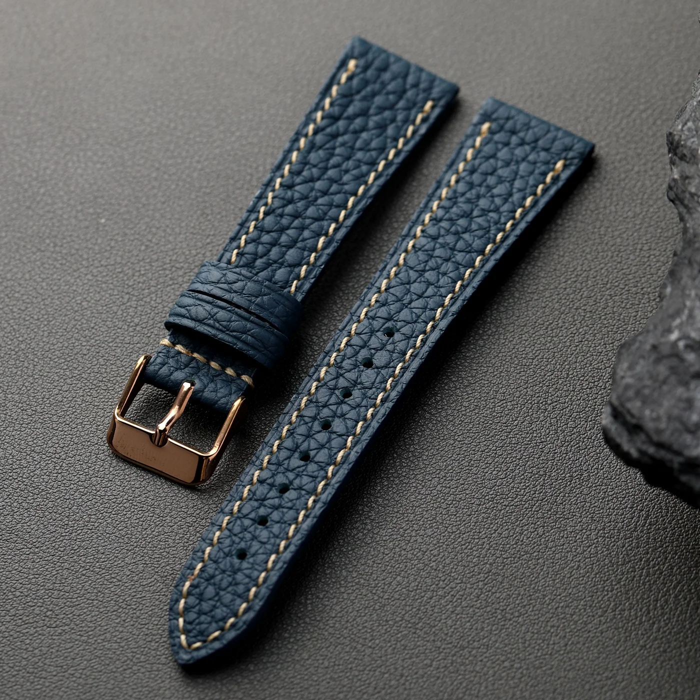 Luxurious Retro Soft Leather Strap in Elephant Grey and Glacier Blue