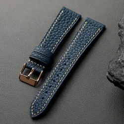 Luxurious Retro Soft Leather Strap in Elephant Grey and Glacier Blue - 22mm (D Rose gold)