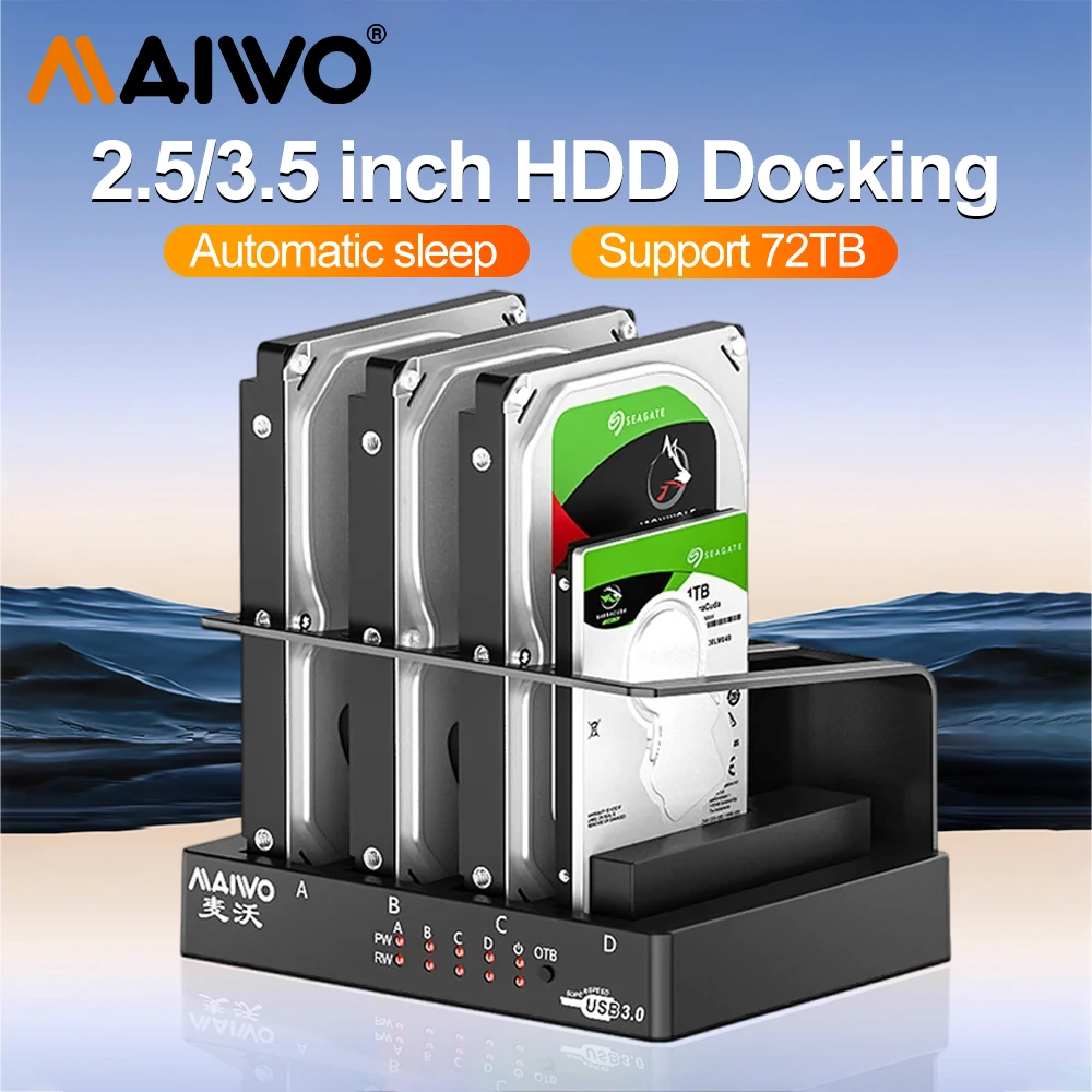 

MAIWO 4 Bay Hard Drive Enclosure Sata to USB 3.0 External Multi-Bay 2.5& 3.5 Inch HDD SDD Docking Station Hard Disk Box For Pc