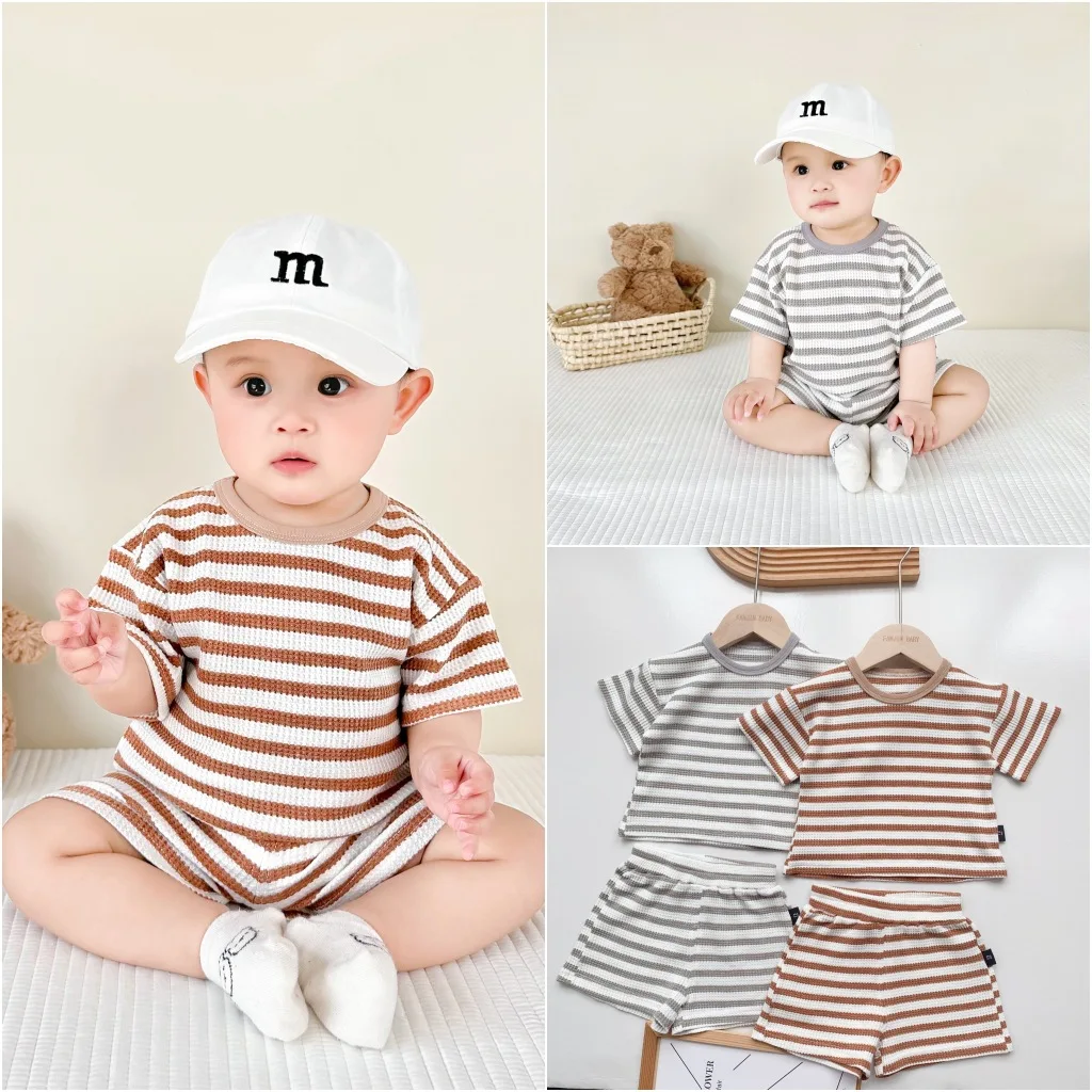 Jenny&Dave Baby Set 2023 Summer New Boys and Girls Short Sleeve Shorts Set Striped Outwear Fashion Kids