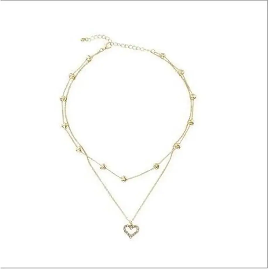 1 Pcs Super Fairy Girl Clavicle Chain Necklace Japanese And Korean Personality Double Love Full Diamond Necklace Female