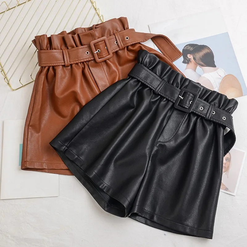 BELTED HIGH WAIST SHORTS LEATHER