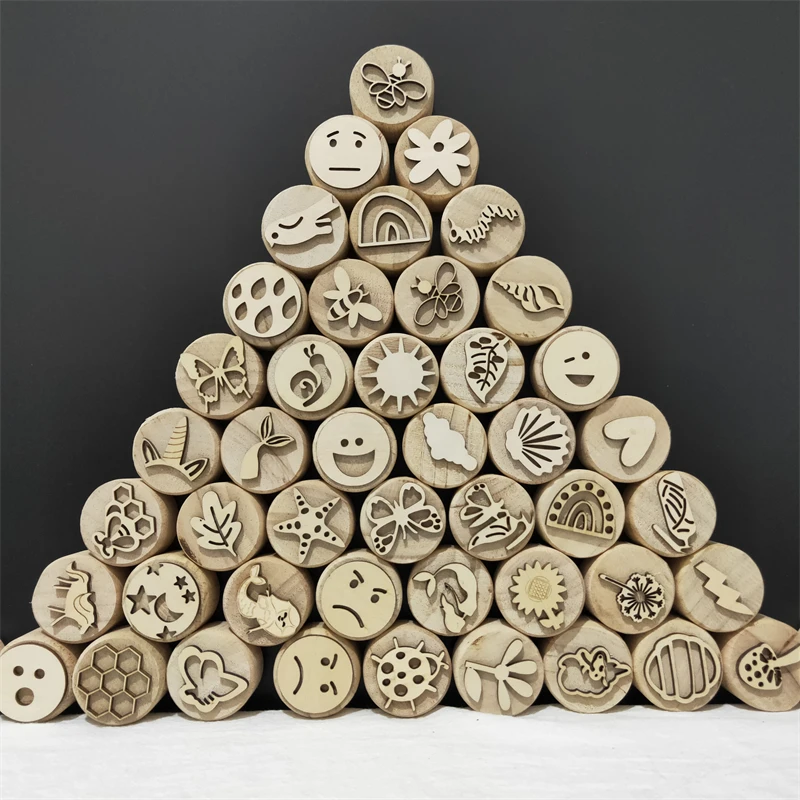 WoodenPlayDoughStampsOpenEndedPlayToysHandmadeStampMontessori