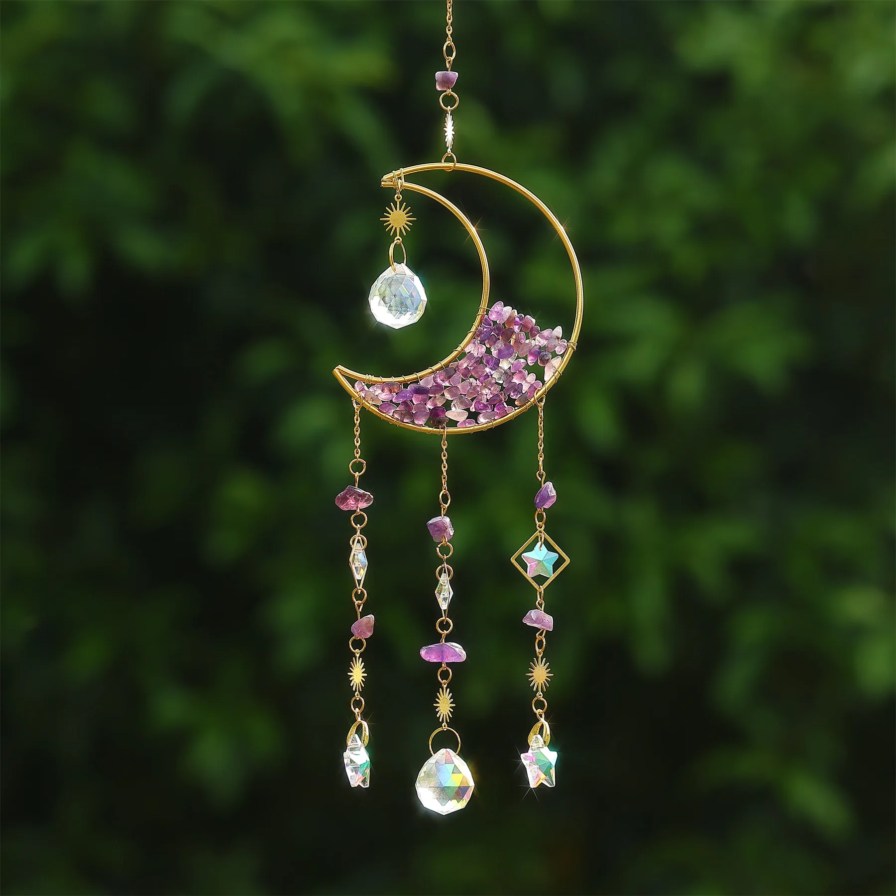 Dreamcatcher Suncatcher Crystal Sun Catcher Indoor Window Prism Ball Moon Rainbow Wind Chimes Car Hanging Garden Decoration Gift
