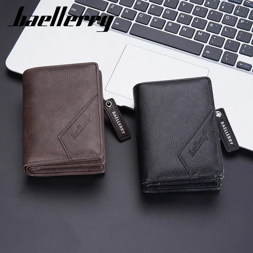 Baellerry Men's PU Wallet, Small & Large Capacity, 10 Slots + Transparent Clamp, Durable Lining, Easy Access Design