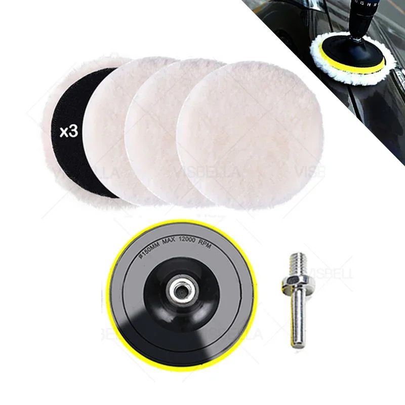 5PCS Car Polishing Kit Soft Wool Sponge Pad for Auto Beauty Waxing Polishing Disc Detailing Cleaning Paint Care 7/6/5/4/3inch