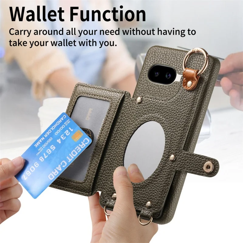Crossbody Lanyard Leather Wallet Phone Case with Zipper Card Slots Holder