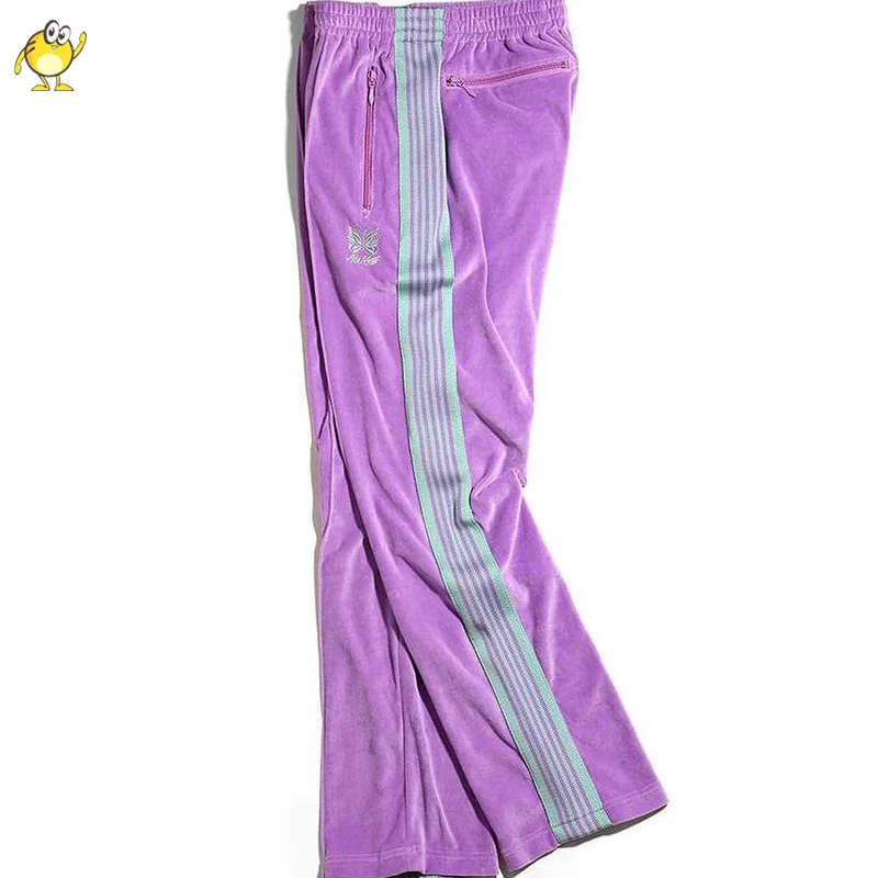 

Модные повседневные Бархатные брюки для мужчин и женщин, фиолетовые парные брюки с вышивкой бабочки, полосатые тренировочные брюки