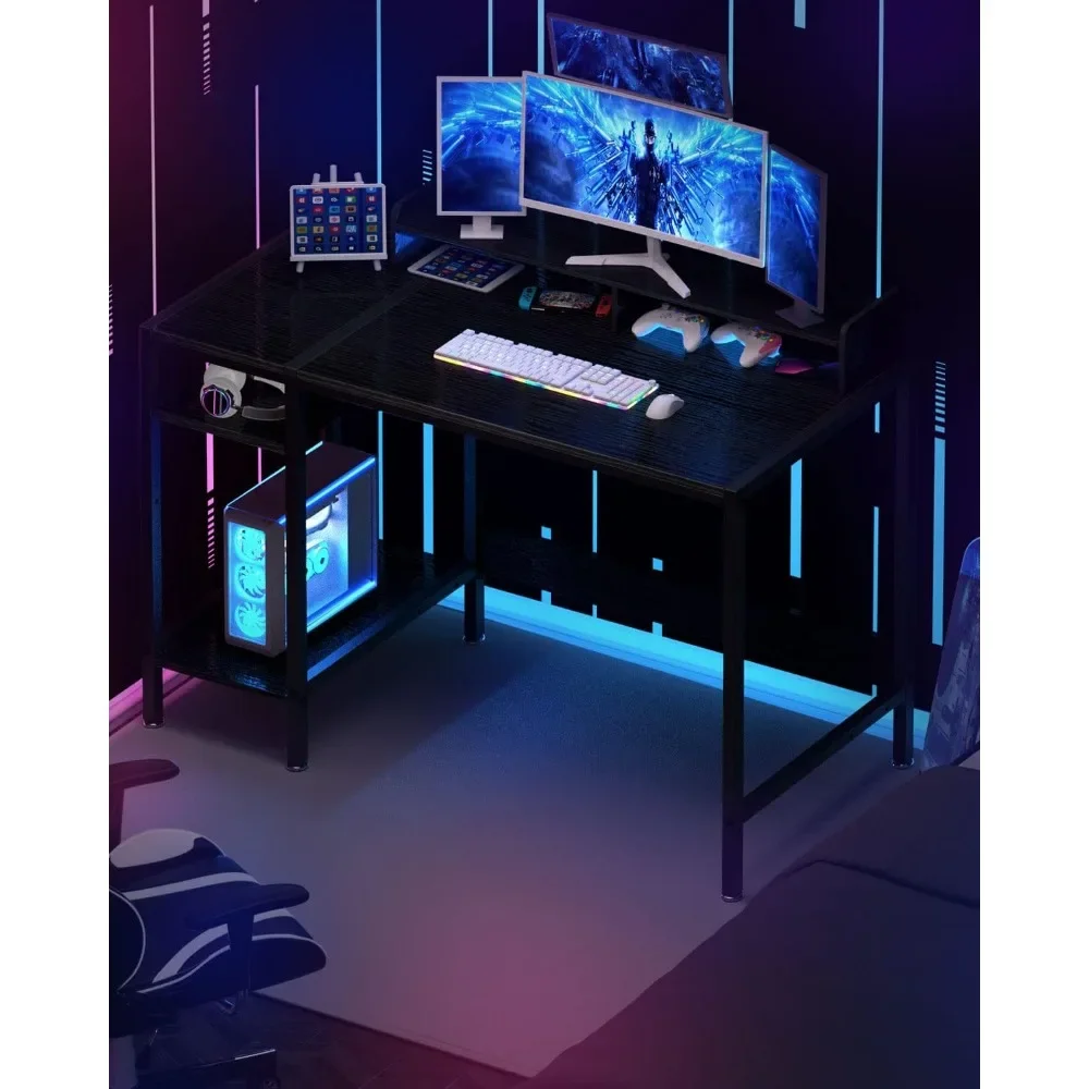 

Computer Desk - 47” Gaming Desk Living Room Corner Table Adjustable Storage Space Black. Freight Free