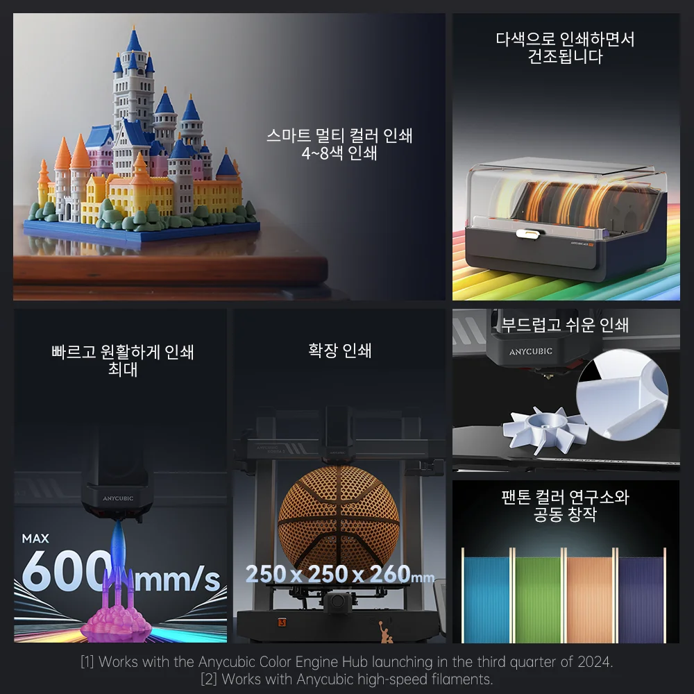 ANYCUBIC K3 콤보 멀티 컬러 FDM 3D 프린터, 최대 600 mm/s 인쇄 속도, 빌드 사이즈 250mm x 250mm x 260mm, 4-8 컬러 인쇄
