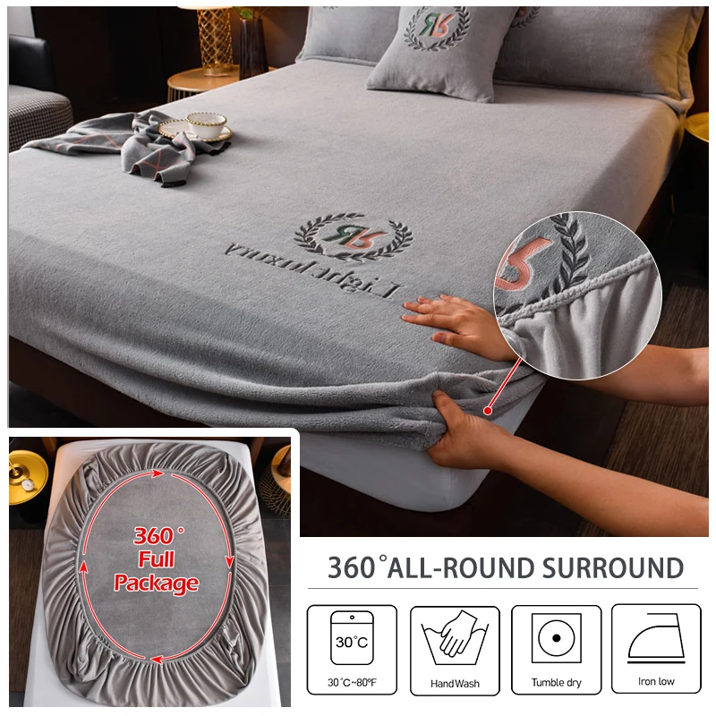 Cheaper Thicken Velvet Bed Cover Elastic Bed Sheets Set Mattress Cover Soft Queen King Solid Color 90/150/x200 For Home Decor 6