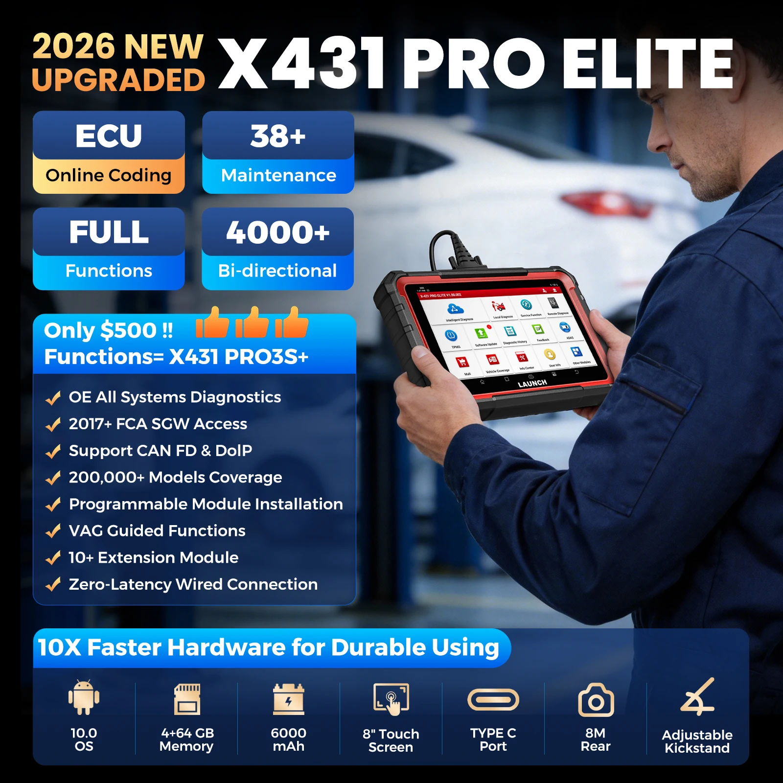 LAUNCH X431 PROS V+ 5.0 Diagnostica Auto Professionale: Scanner OBD2 Completo Con Controllo Bidirezionale, Programmazione Chiavi, Codifica ECU, IMMO, 37 Funzioni Di Servizio E 2 Anni Di Aggiornamenti - 3