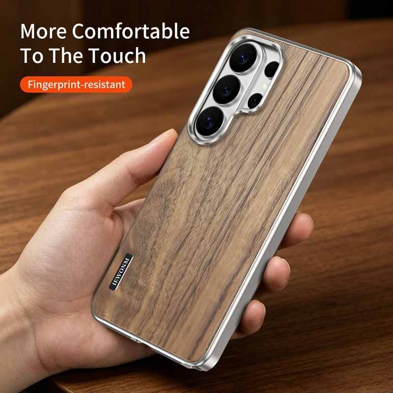 Magnetic Solid Walnut Wood Back Cover with Aluminum Alloy Frame