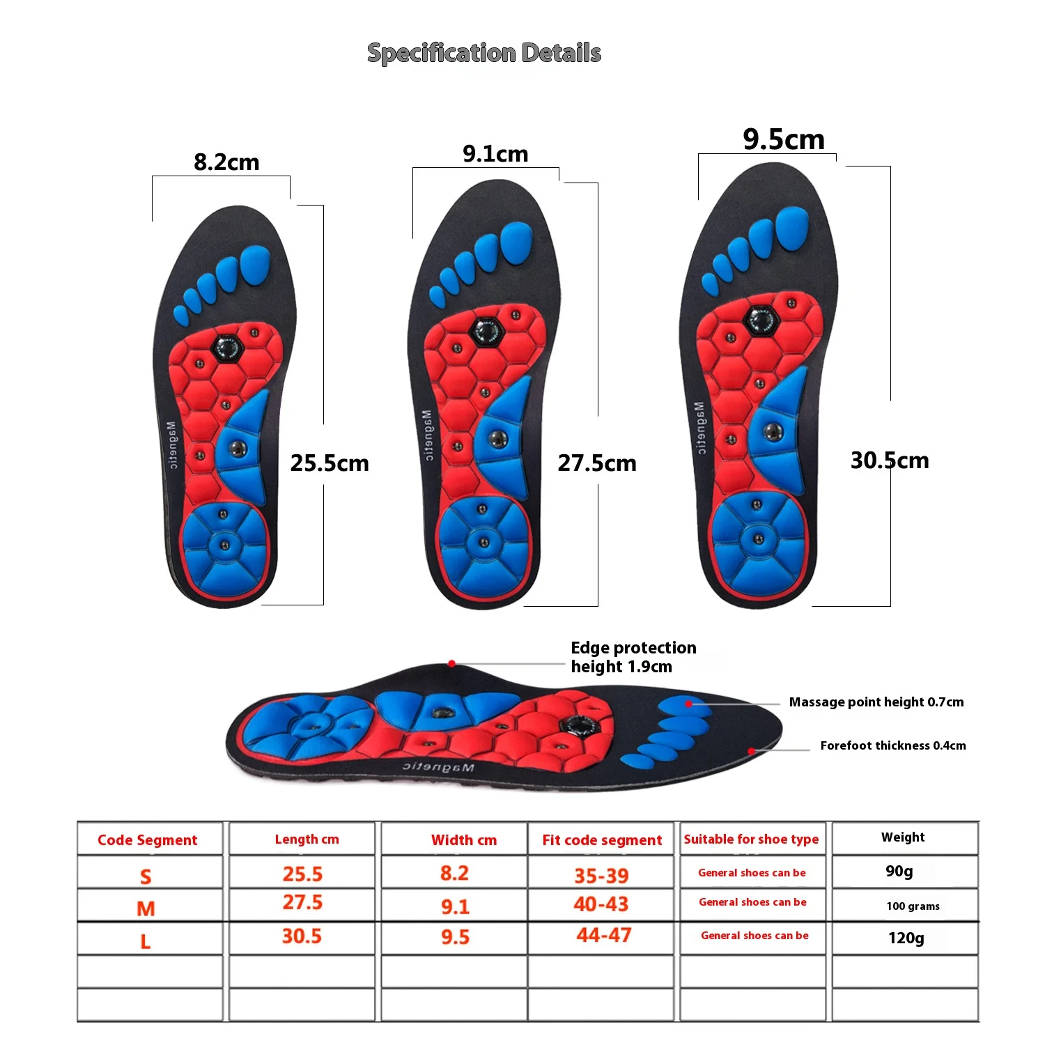 Acupressure Foot Insoles Magnetic Massage Foot Therapy