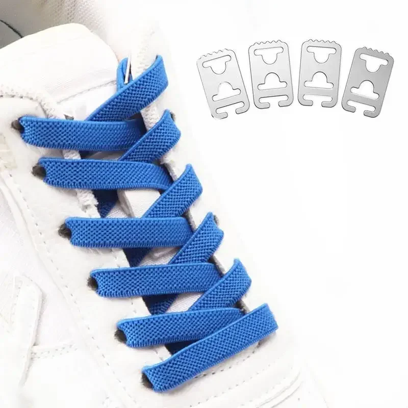 

1 Pair Elastic Shoe Laces Without Ties Flat Shoelaces For Sneakers Metal Buckle Lock Lazy Shoes Lace Mesh Precision Weaving