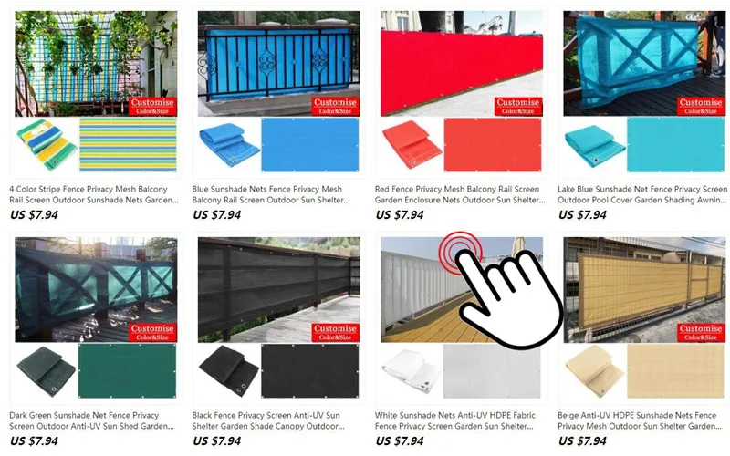Description Picture 3 of itemBlue 8 Pin Sunshade Nets Outdoor Anti-UV Sun Shelter Fence Privacy Screen Garden Rail Mesh Plants Cover Fabric Shading Awning