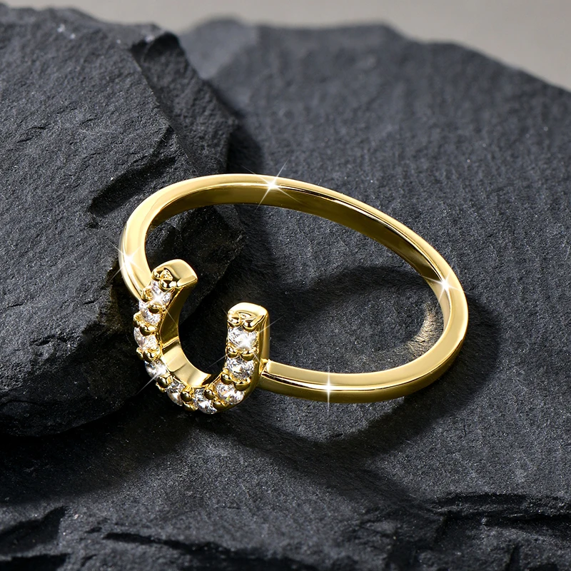 Rrjzz Round Cut CZ Lab Created Imitation Diamond Damen Hufeisen U-förmiger Ring 14k vergoldet Geburtstagsring Jubiläumsgeschenk – Detail 14